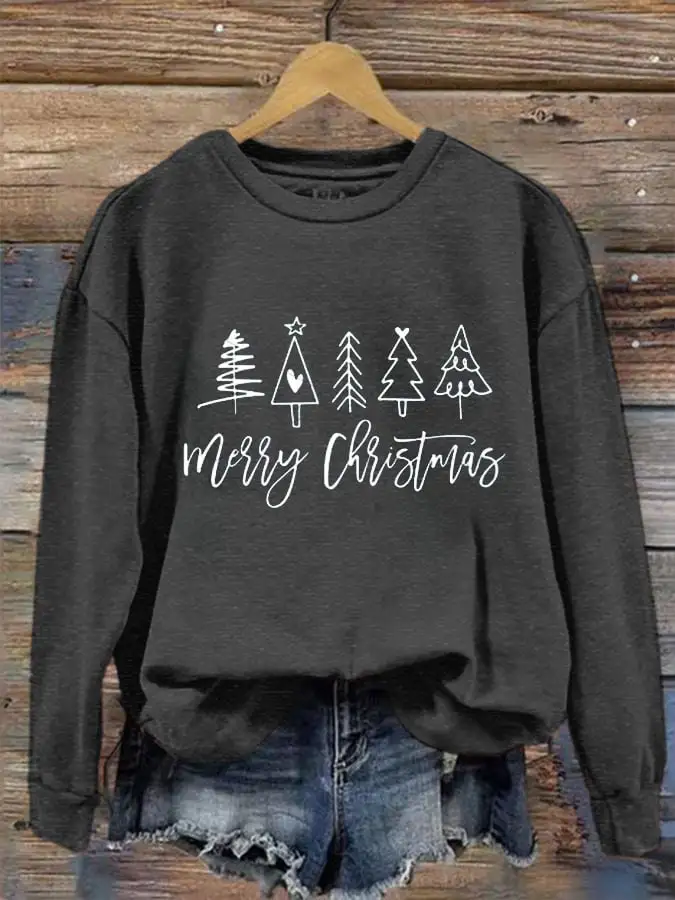 Women's Merry Christmas Christmas Trees Printed Sweatshirt