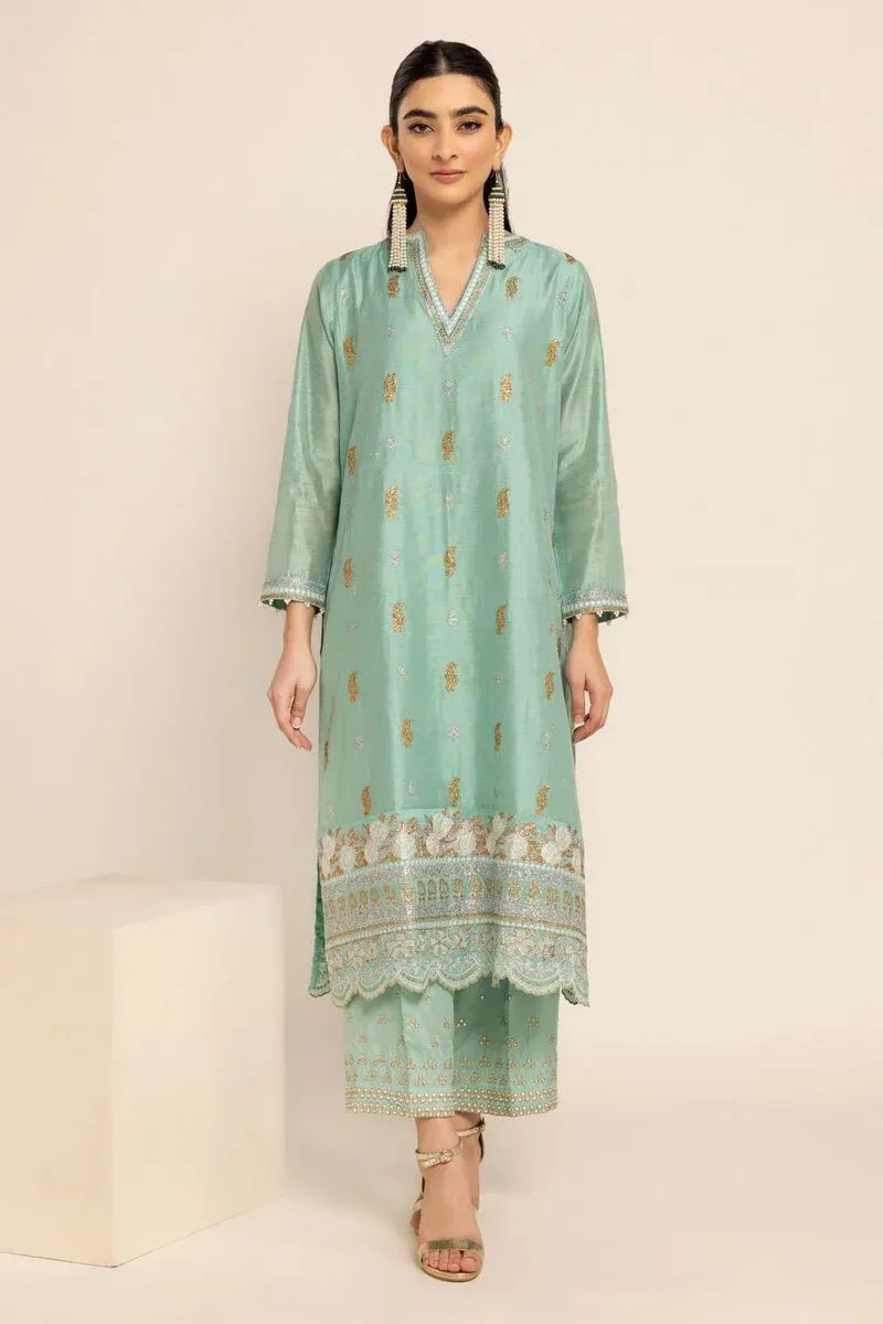 2 Piece | Kurta & Pants | Color Light Green