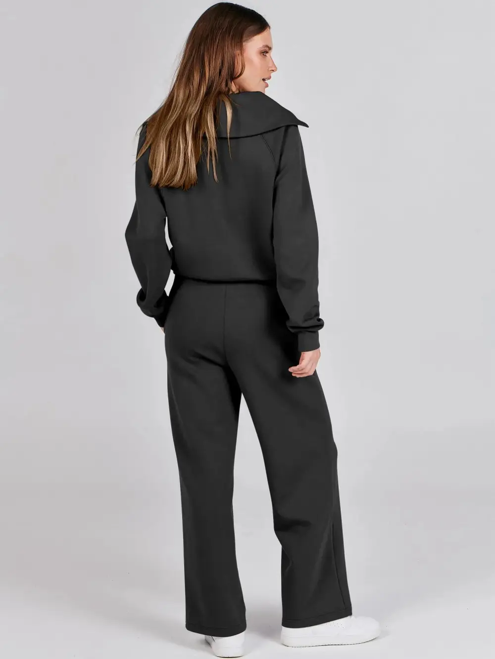 2 Piece Sweatsuit Set Navy Collar Half Zip Suit