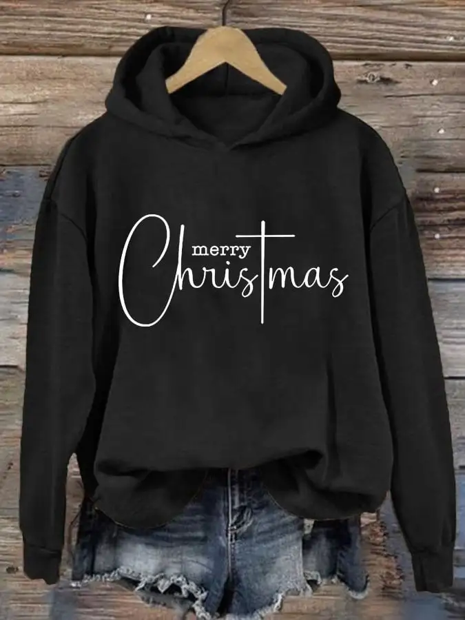 Women's Merry Christmas Print Long Sleeve Hoodie