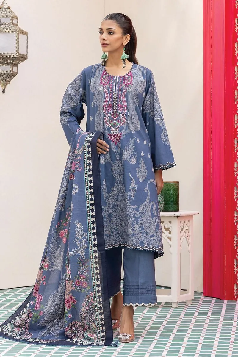 3 Piece Kurta Embroidered | Dupatta& Bottom & Tops | Color Navy Blue