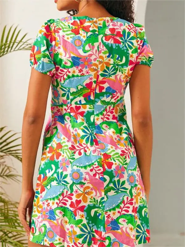 Floral Printed Short Sleeve Mini Dresses