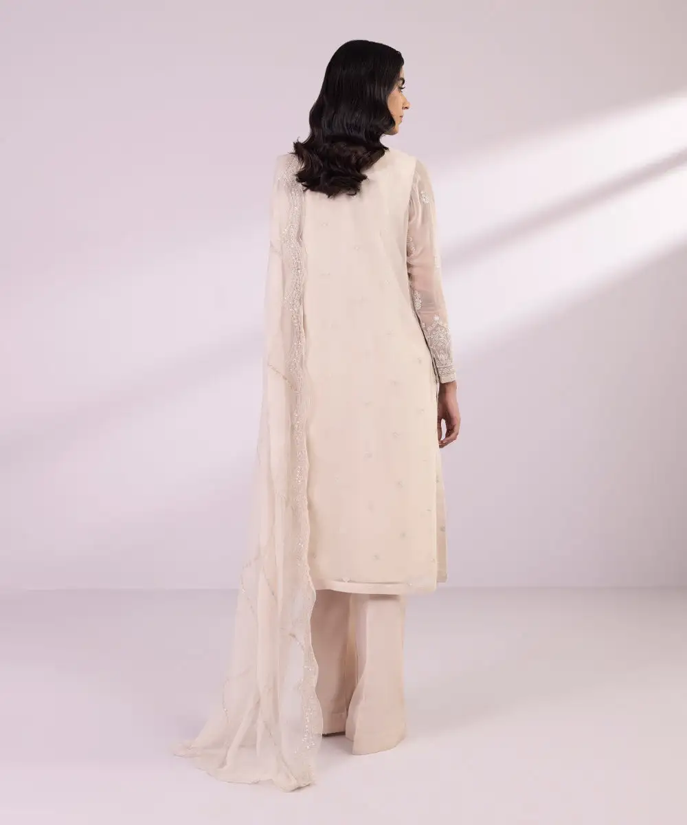 3 Piece - Embroidered Chiffon Suit