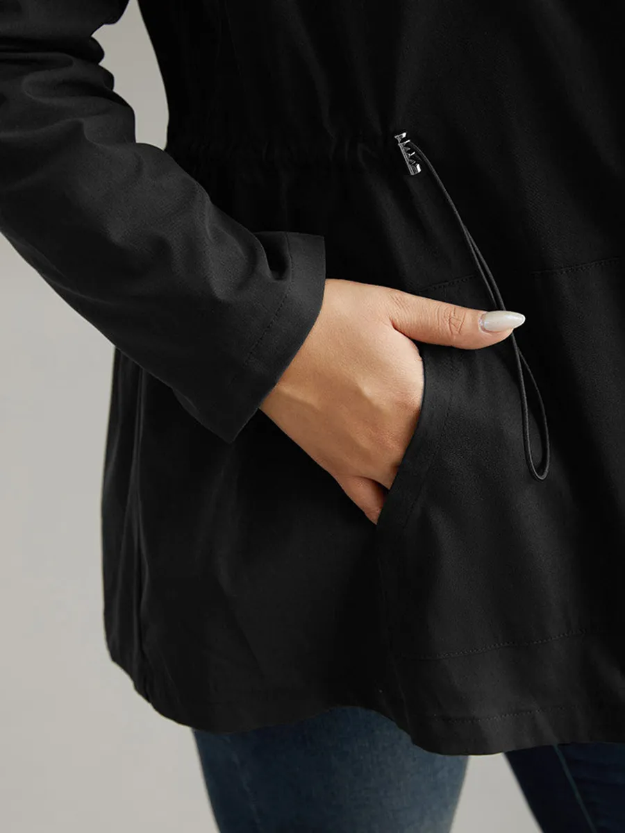 Black elegant waist drawstring jacket