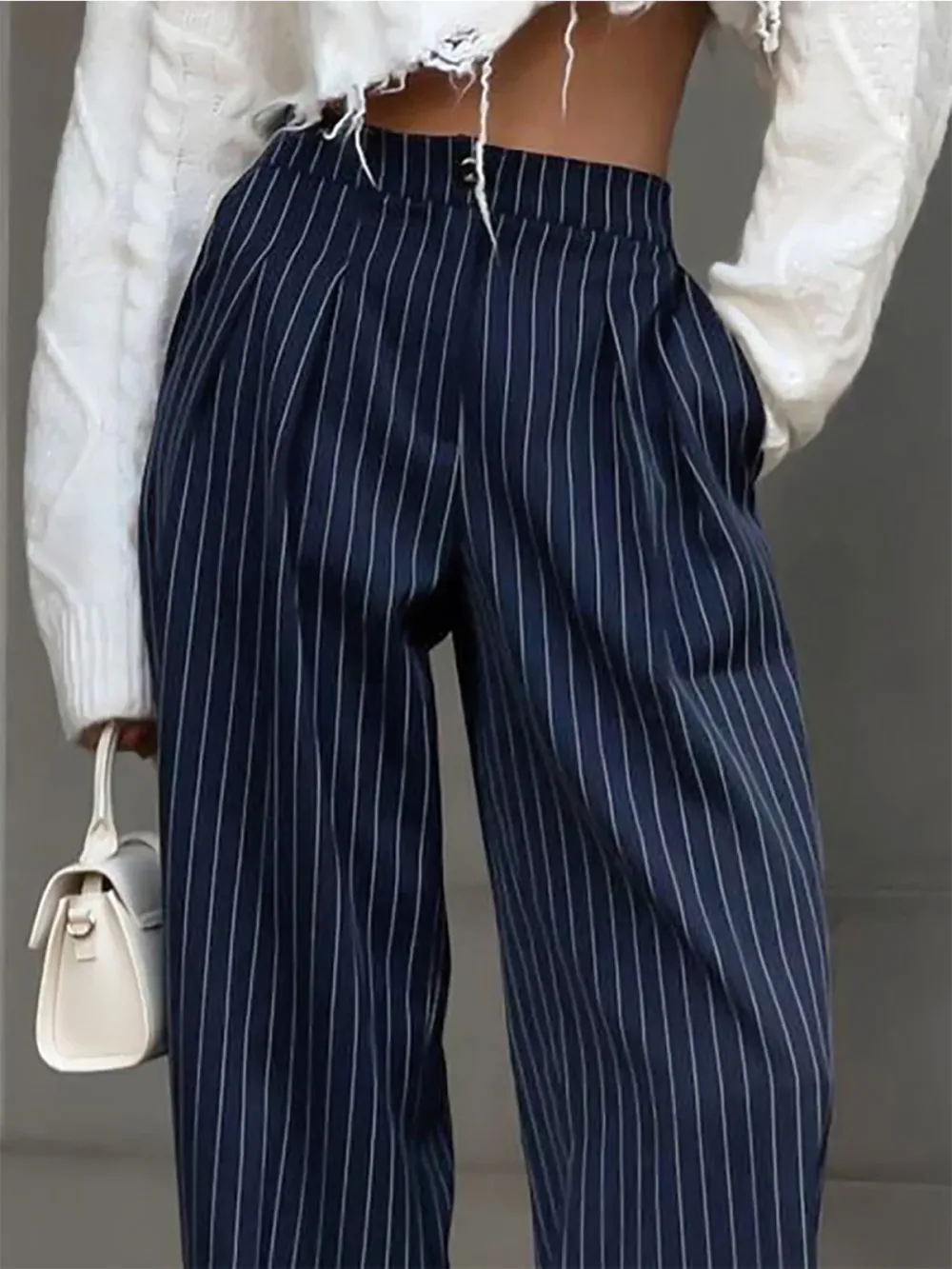 Pinstripe Pleated Wide Leg Dress Pants