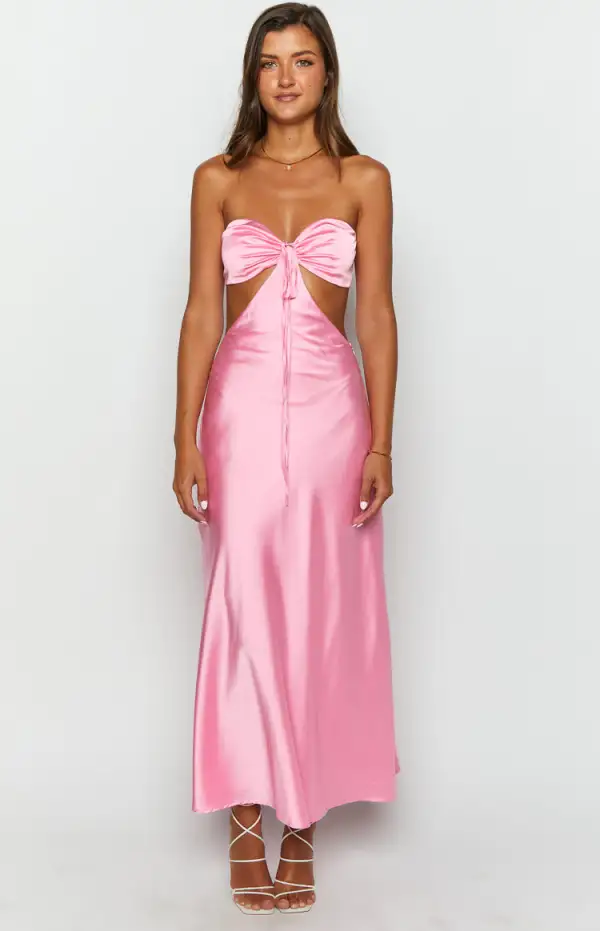 Lili Pink Satin Strapless Maxi Dress