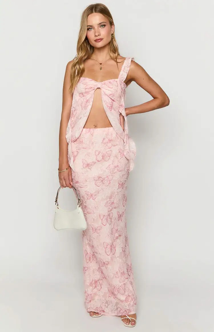 Jacqulin Pink Butterfly Maxi Skirt