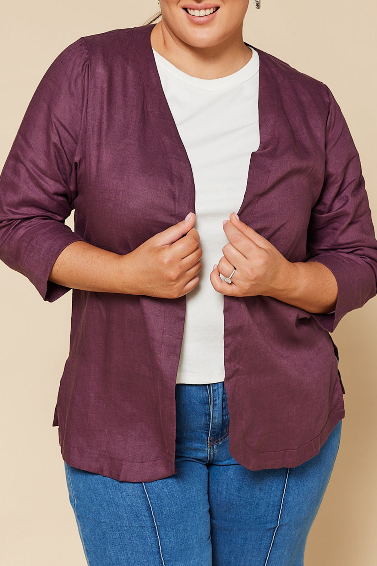 Short Linen Duster Jacket In Plum