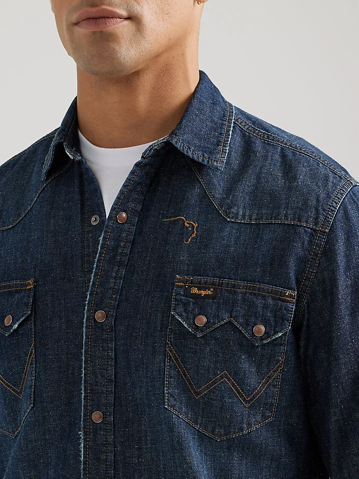 WRANGLER X BUFFALO TRACE™ MEN'S REVIVAL SHIRT IN OAK INDIGO