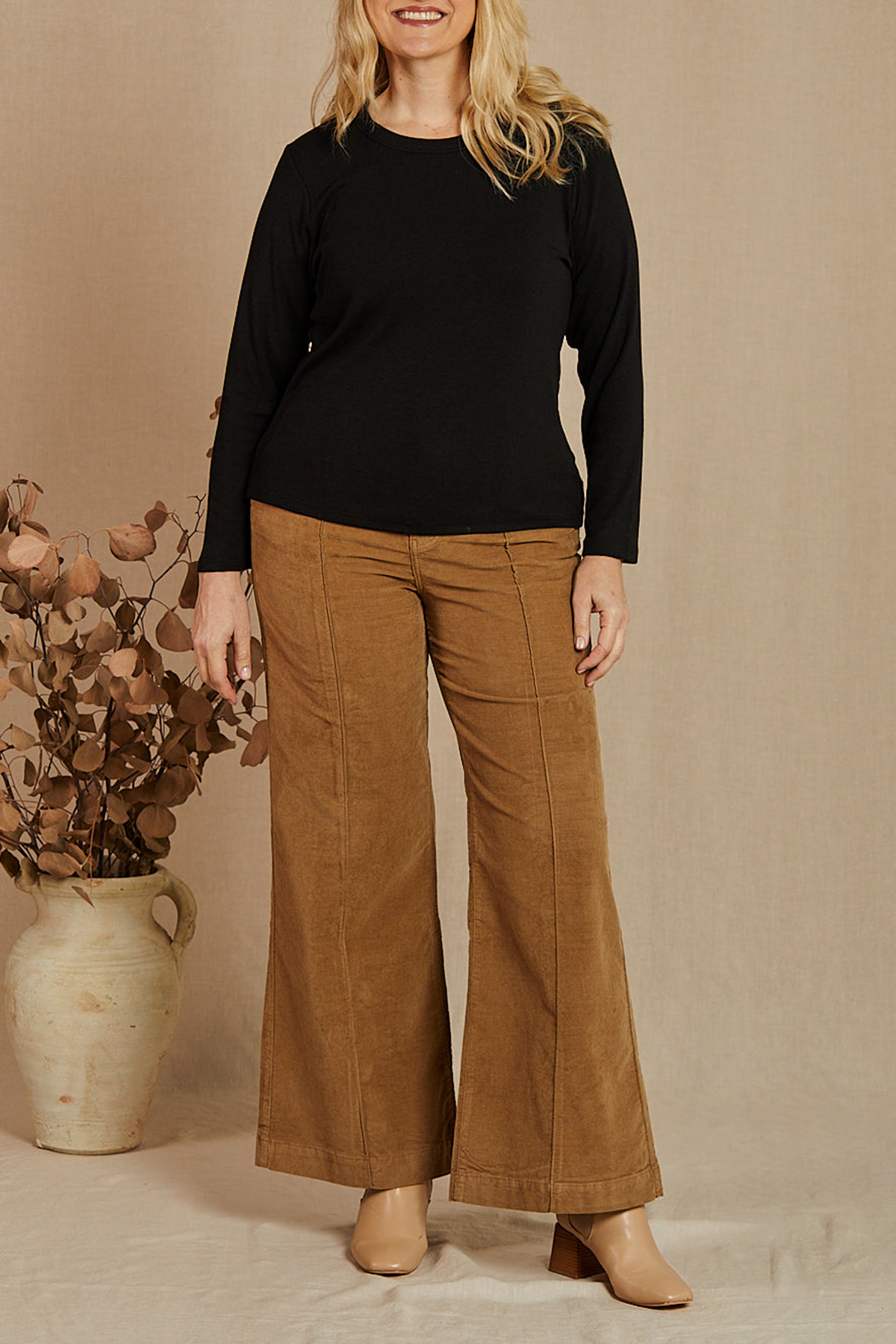 Adrift Wide Leg Brushed Cotton Pant in Camel