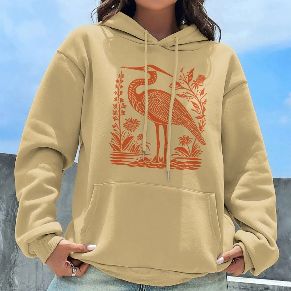 BIRD STANDING ON THE WATER PATTERN PRINTED HOODIE