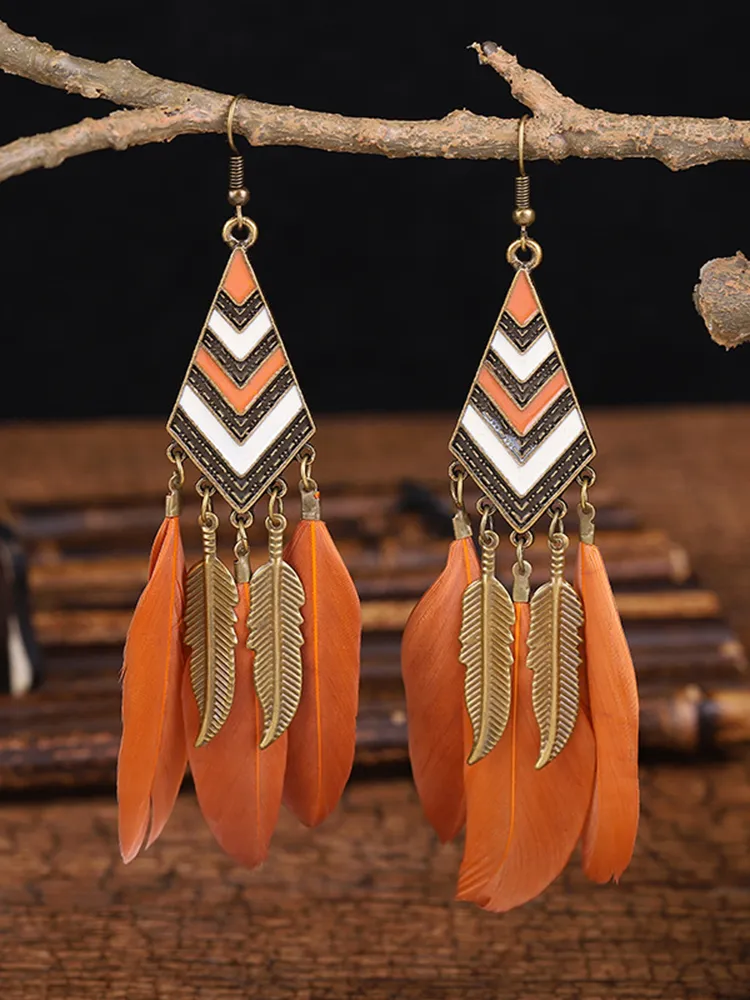 1Pair Feather Decor Dream Catcher Shaped Drop Earrings