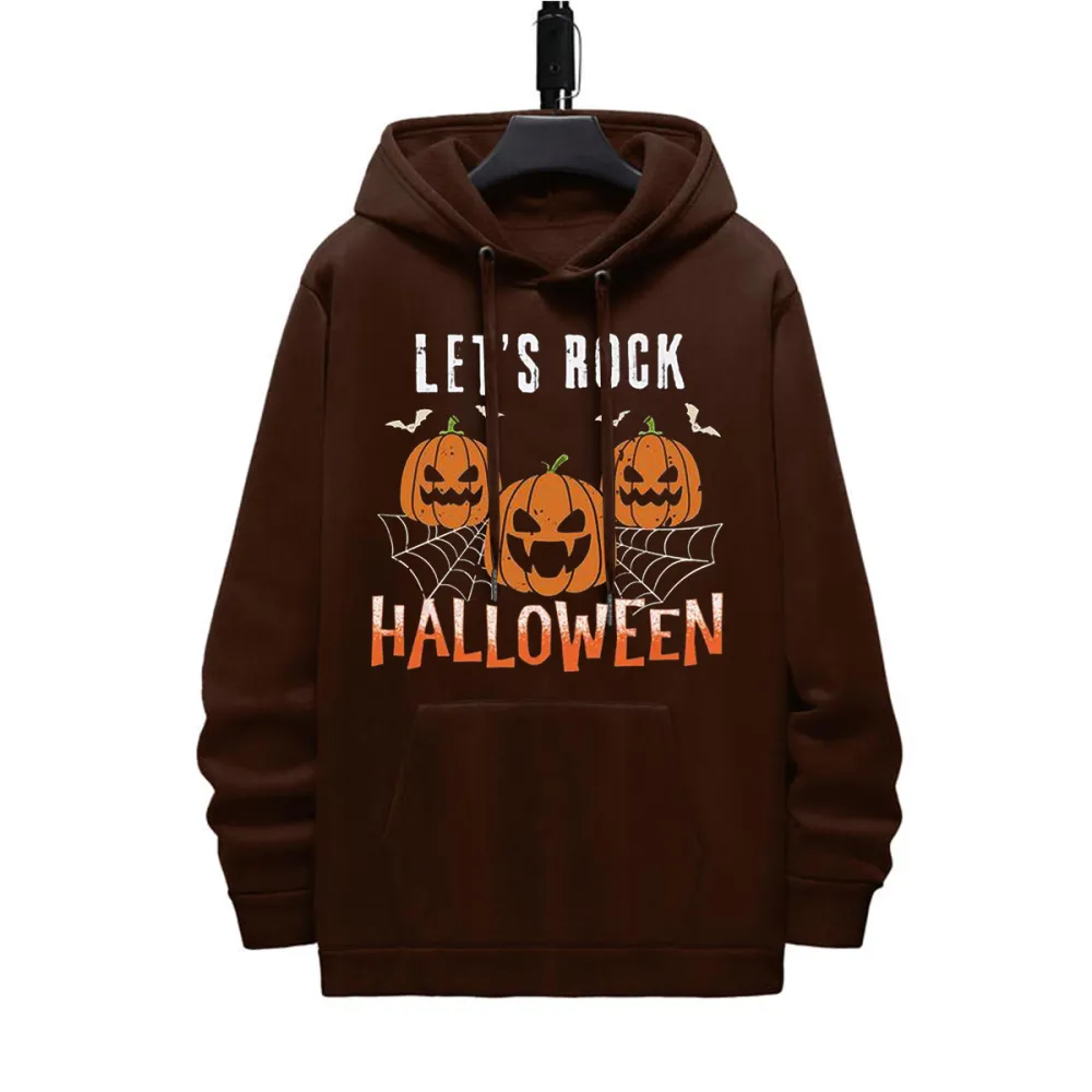 LET'S ROCK HALLOWEEN PATTERN PRINTED HOODIE