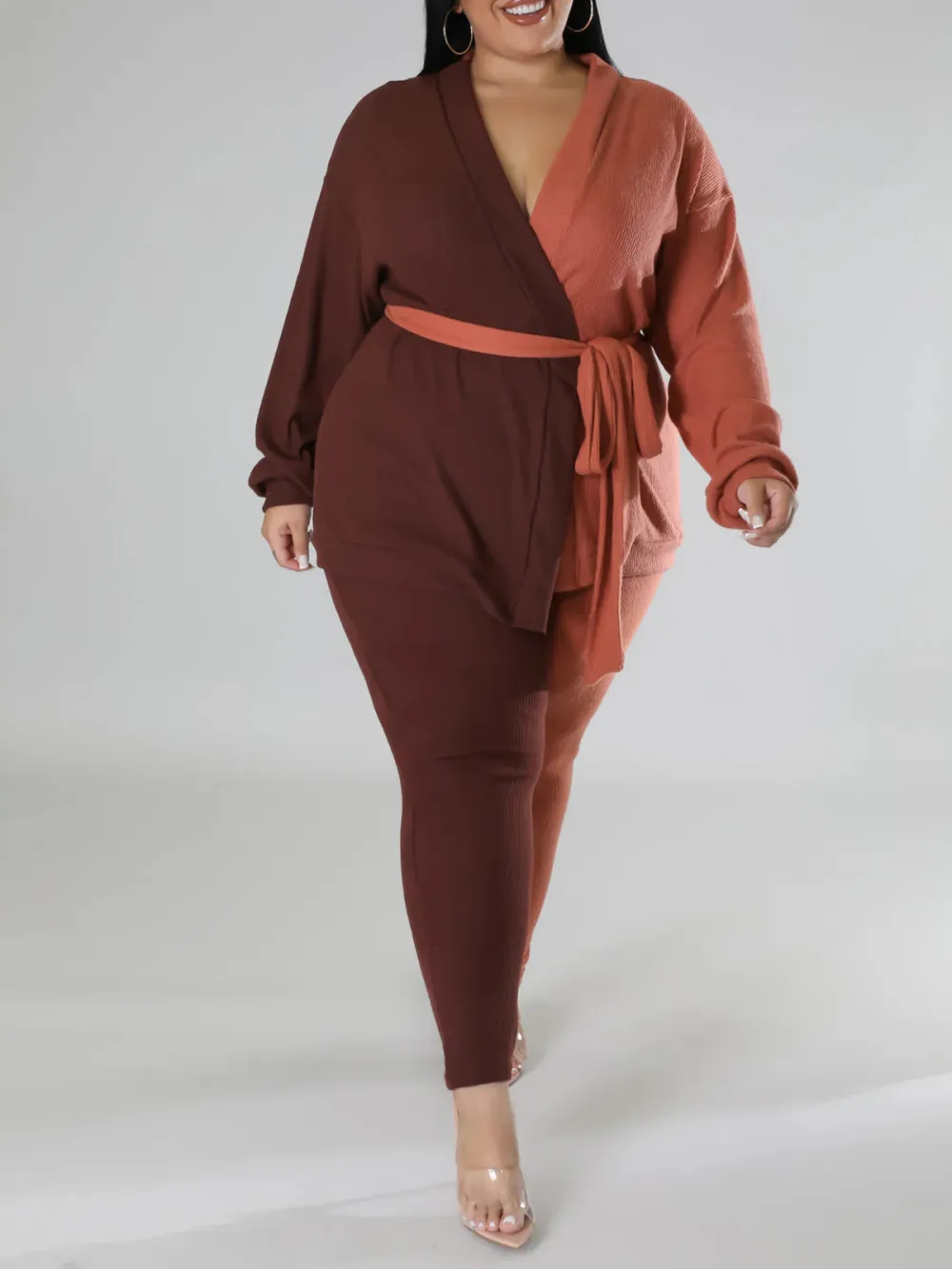 Women'S Casual Color Contrast Long Sleeve Pants Suit