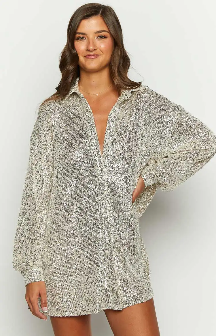 Zariah Gold Sequin Long Sleeve Shirt