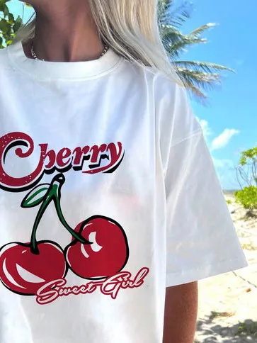 Women's Cherry Print Short Sleeve T-Shirt