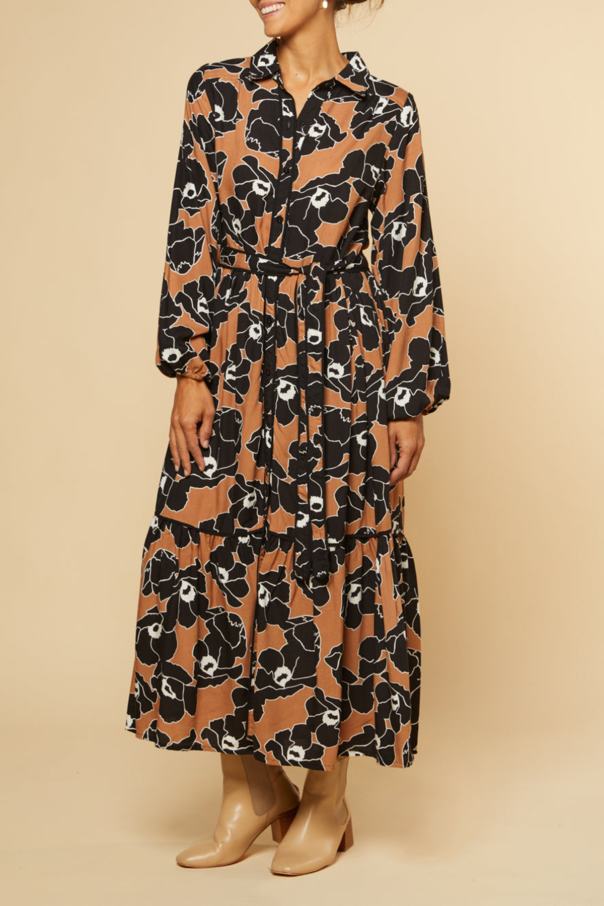 Ginette Billow Sleeve Maxi Dress in Autumn Lily