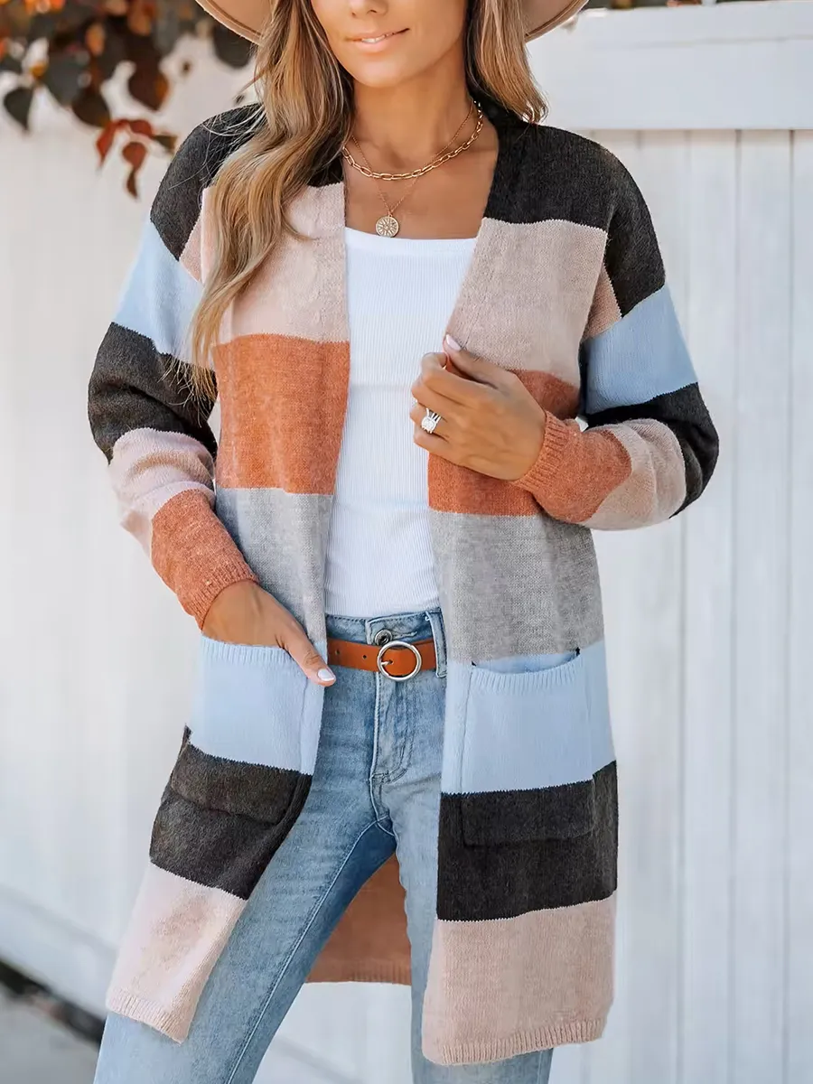 Women's casual striped cardigan