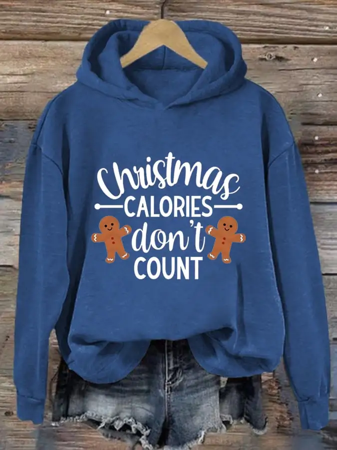 Women's Christmas Calories Don'T Count Print Casual Hooded