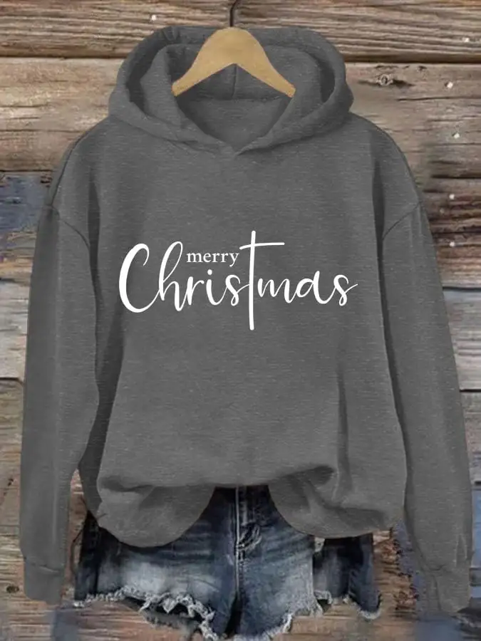 Women's Merry Christmas Cross Print Casual Hooded Sweatshirt