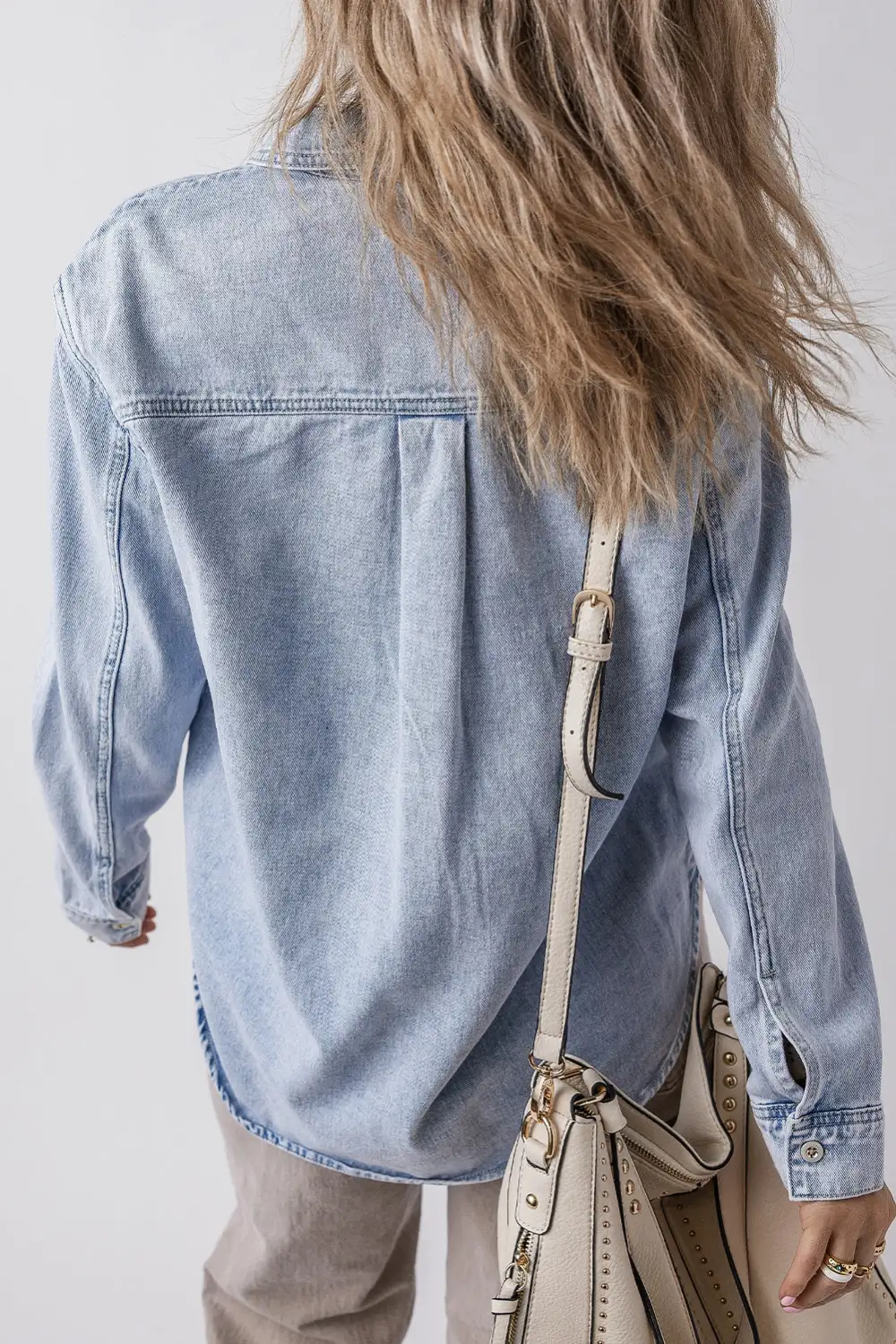 Beau Blue Long Sleeve Buttoned Chest Pocket Denim Shacket