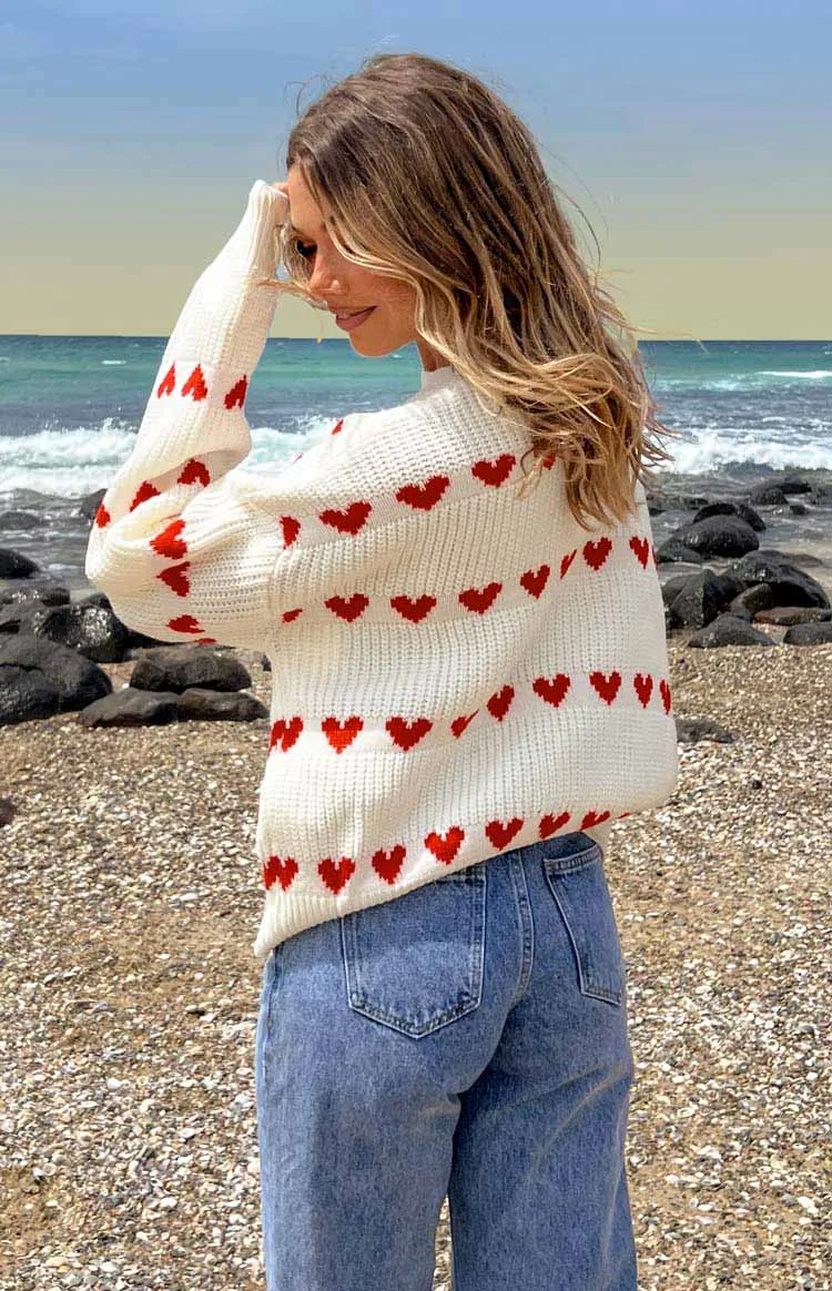 Lovey Red Heart Stripe Jumper