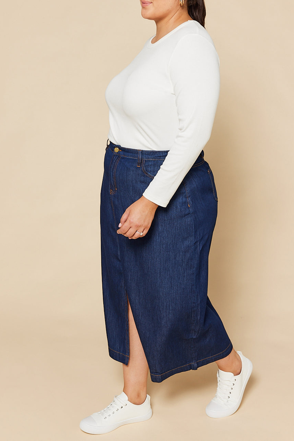 Adrift Split Tencel Skirt in Dark Wash