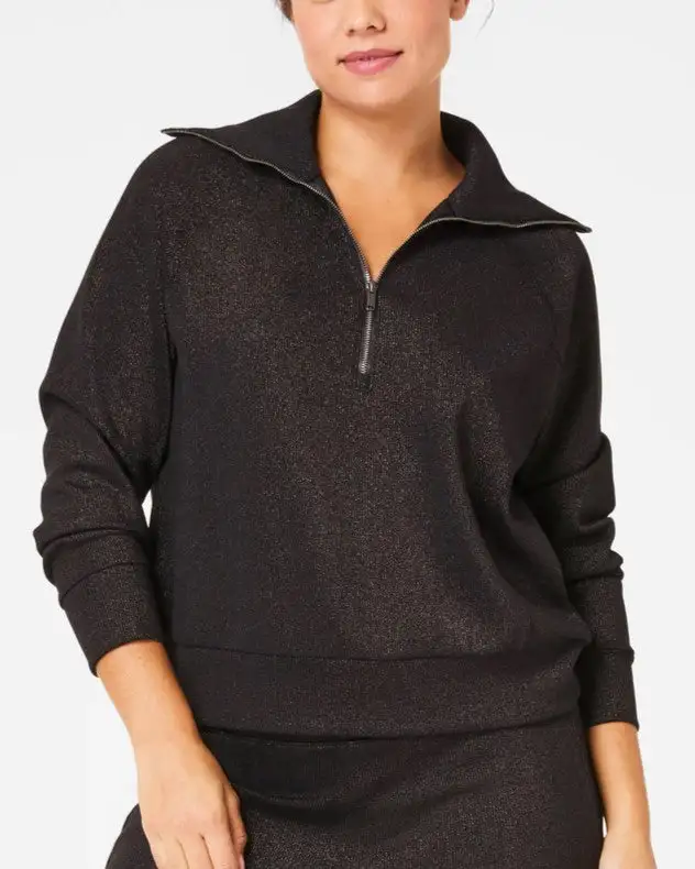 Spanx AirEssentials Shine Half Zip - Very Black Gunmetal