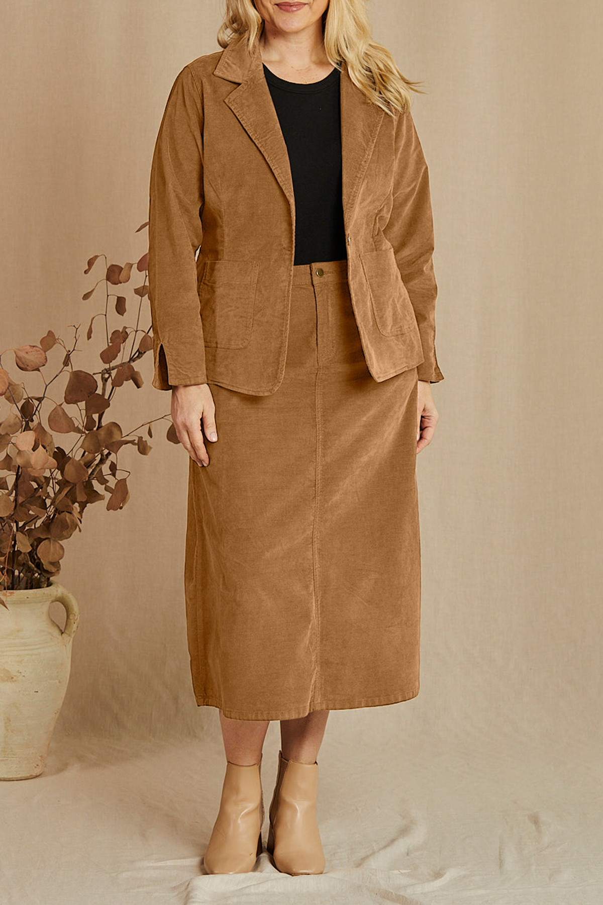 Adrift A-Line Brushed Cotton Skirt in Camel