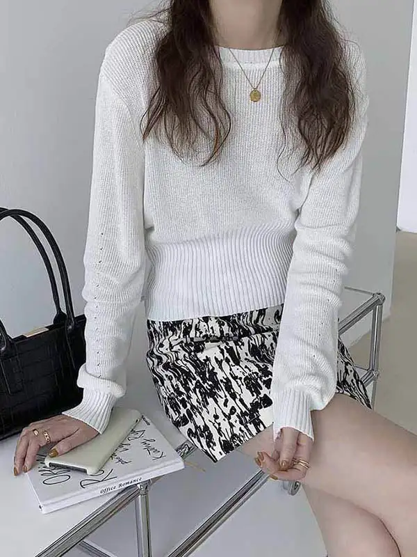 Simple Solid Color Round-Neck Long Sleeves Knitwear