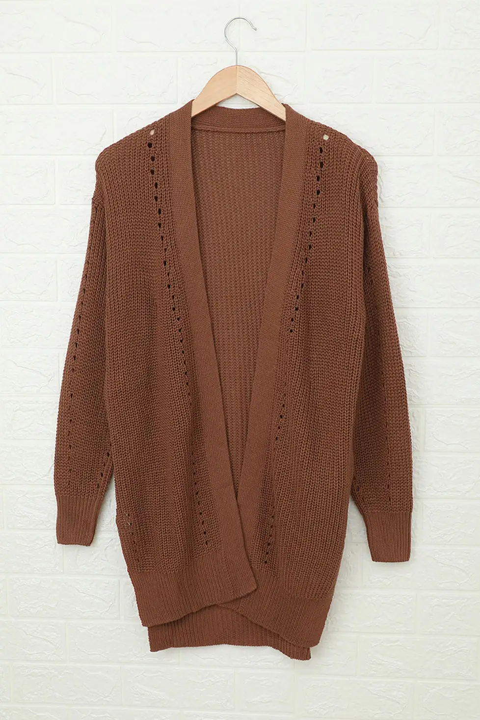 Drop Sleeve Cable Knit Cardigan With Slits