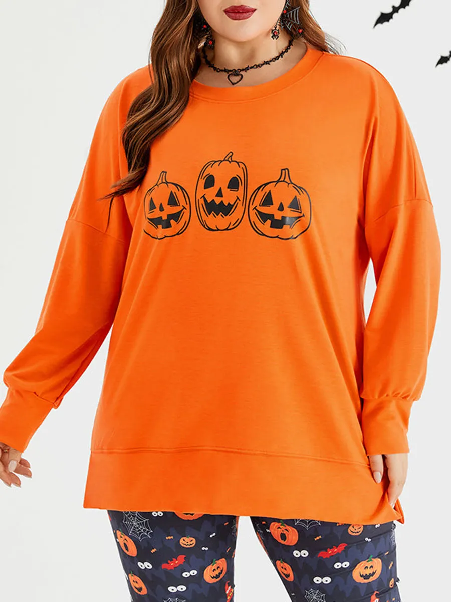 Halloween Pumpkin Print Drop Shoulder Sweatshirt