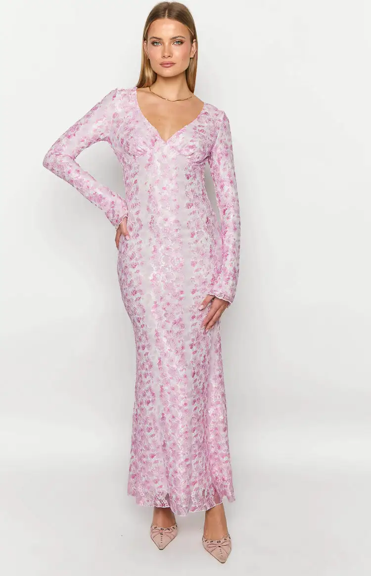 Zach Pink Long Sleeve Maxi Dress