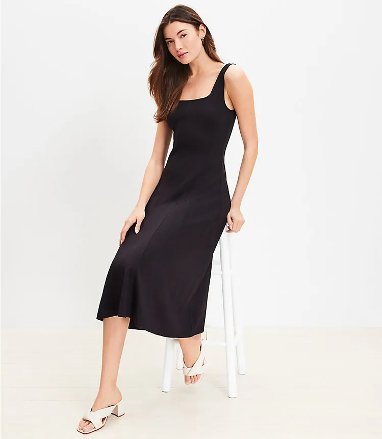 Ponte Seamed Flare Midi Dress