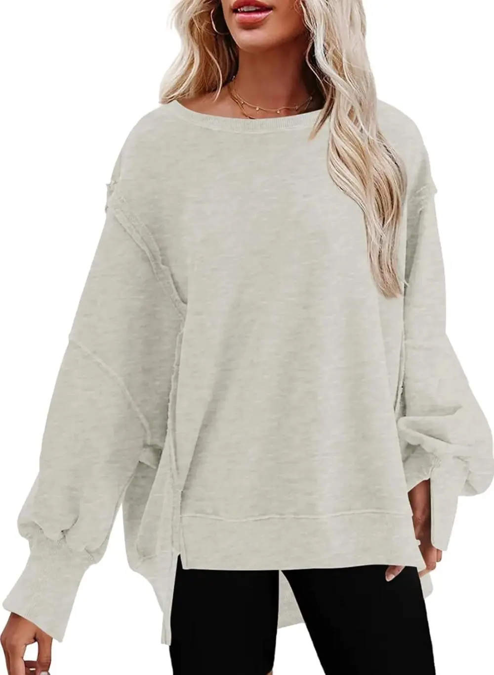 Oversized Reverse Seam Sweatshirt Long Sleeve Crewneck Pullover