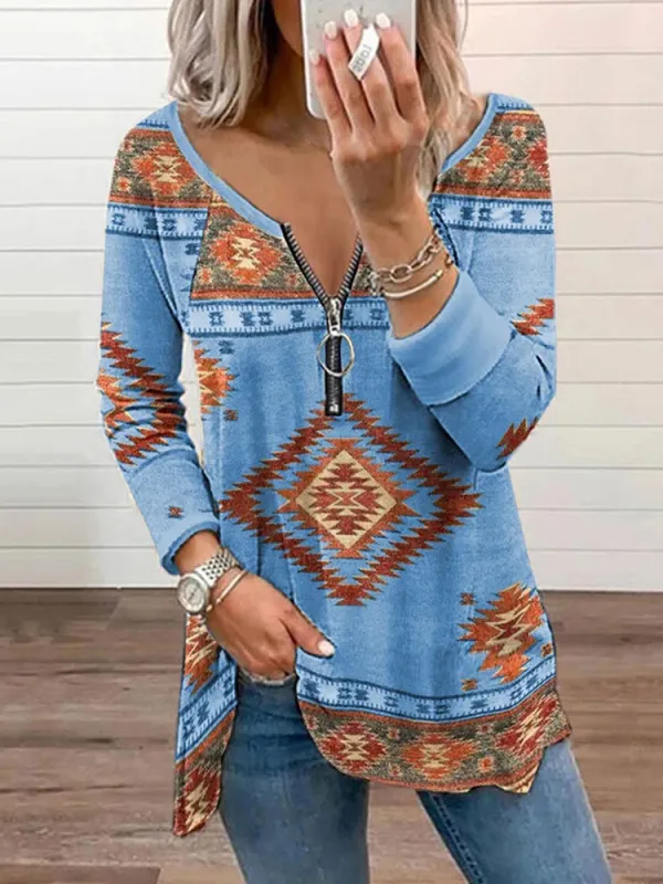 Western Vintage Print Long Sleeve T-Shirt