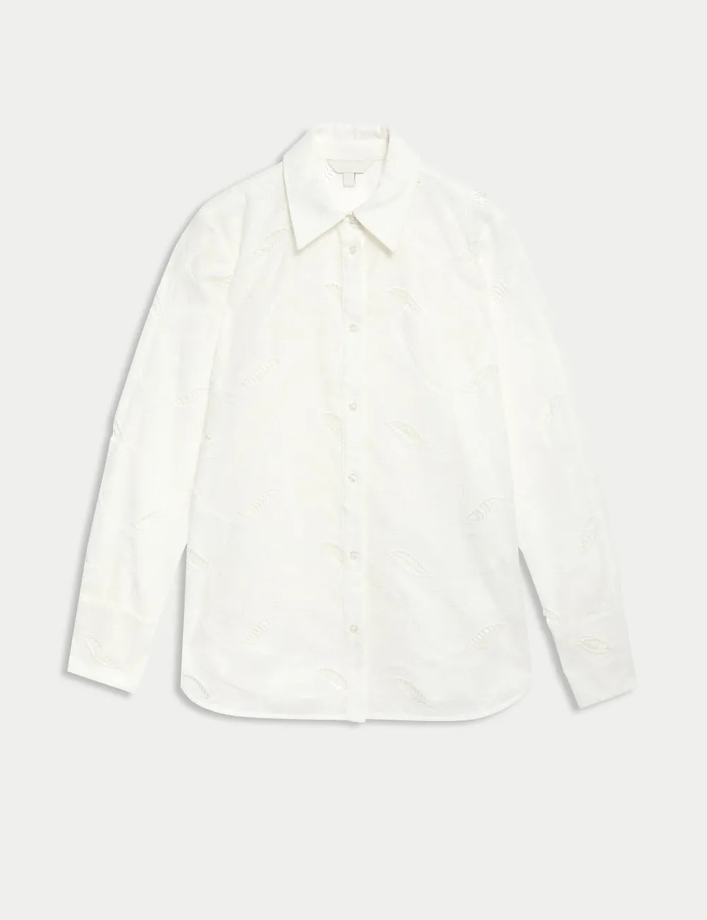 Pure Cotton Broderie Collared Shirt