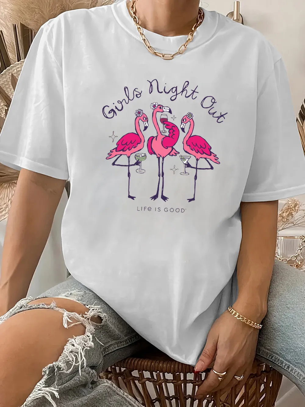 Women's Girls Night Out Flamingo Short Sleeve Tee