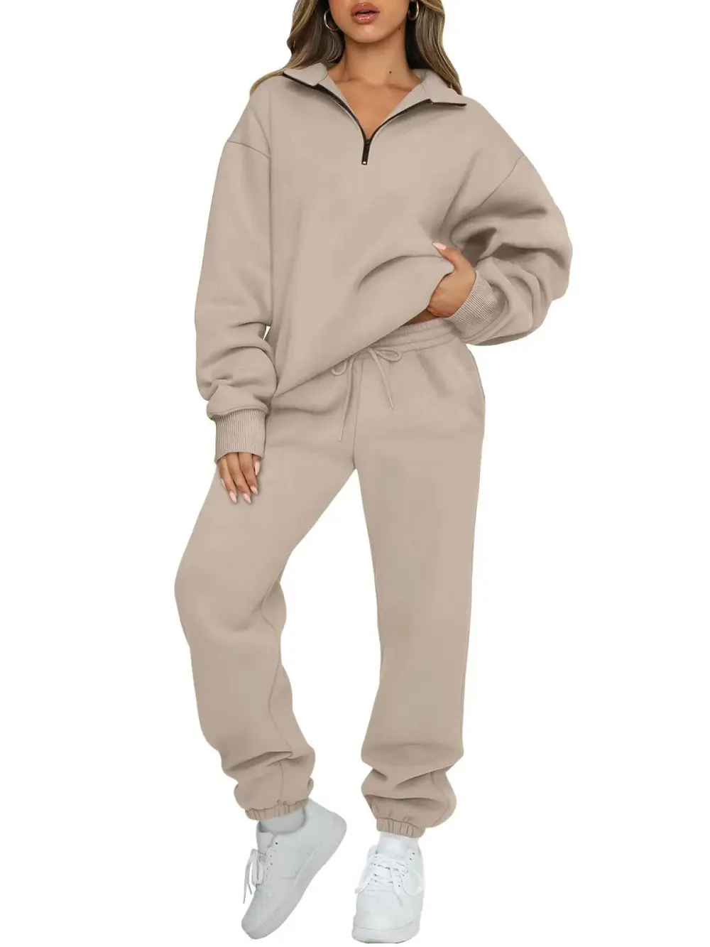 2 Piece Sweatsuits Long Sleeve Half Zip Pullover and Baggy Sweatpants