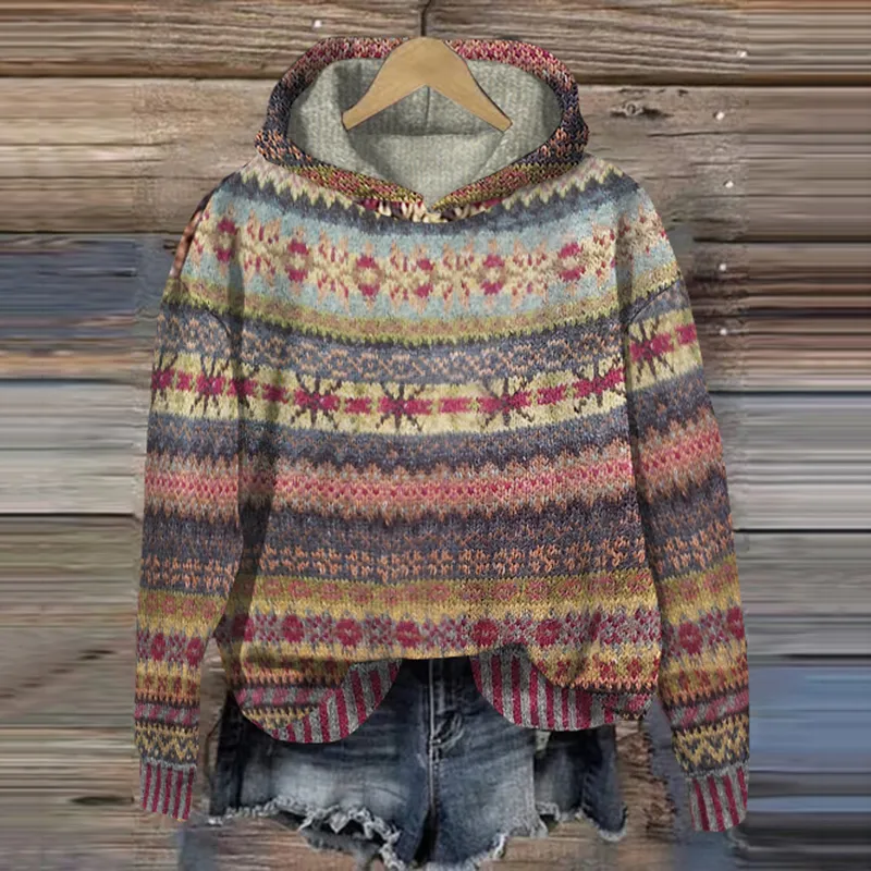 Ethnic Print Vintage Hooded Sweater