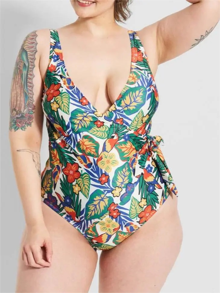 Floral V-Neck One-Piece Swimsuit