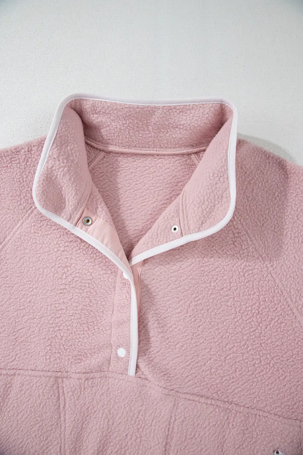 Fushia Stand Neck Half Button Zip Pocket Plush Sweatshirt