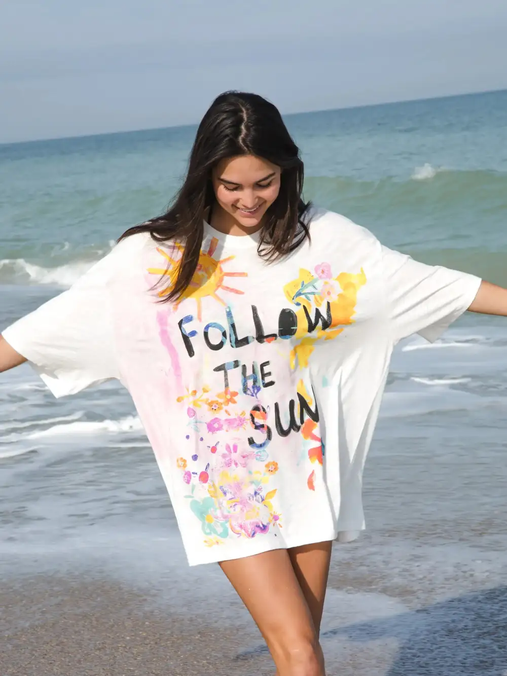 One Size Cotton Easy Tee - Follow The Sun White