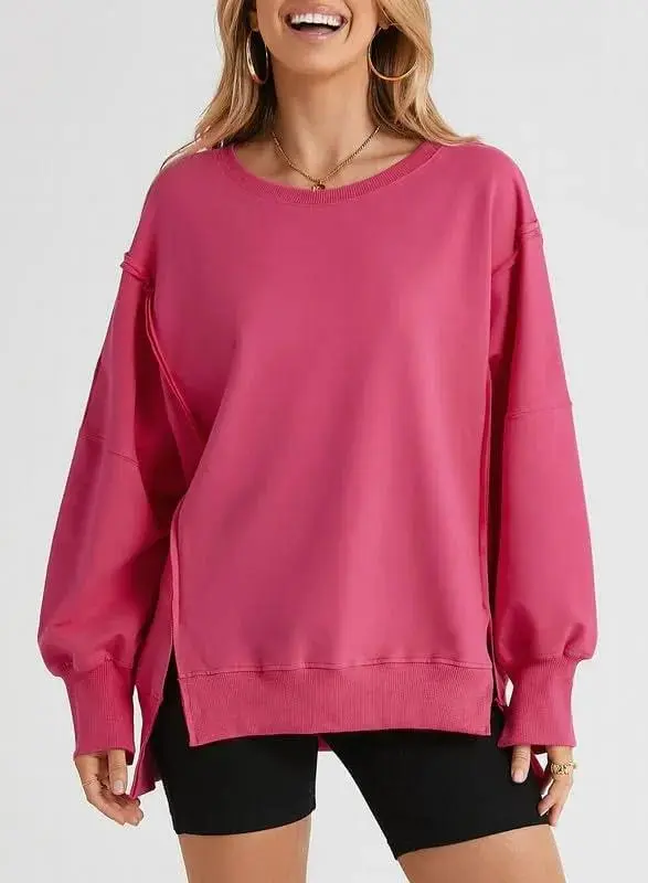 Oversized Reverse Seam Sweatshirt Long Sleeve Crewneck Pullover