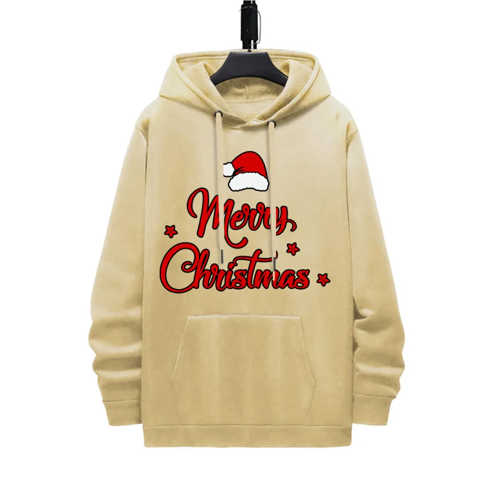 MERRY CHRISTMAS HAT PATTERN PRINTED HOODIE