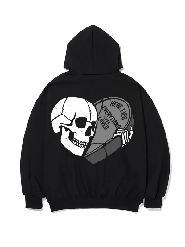 HERE LIES EVERYTHING I EVER LOVE PATTERN PRINTED HOODIE