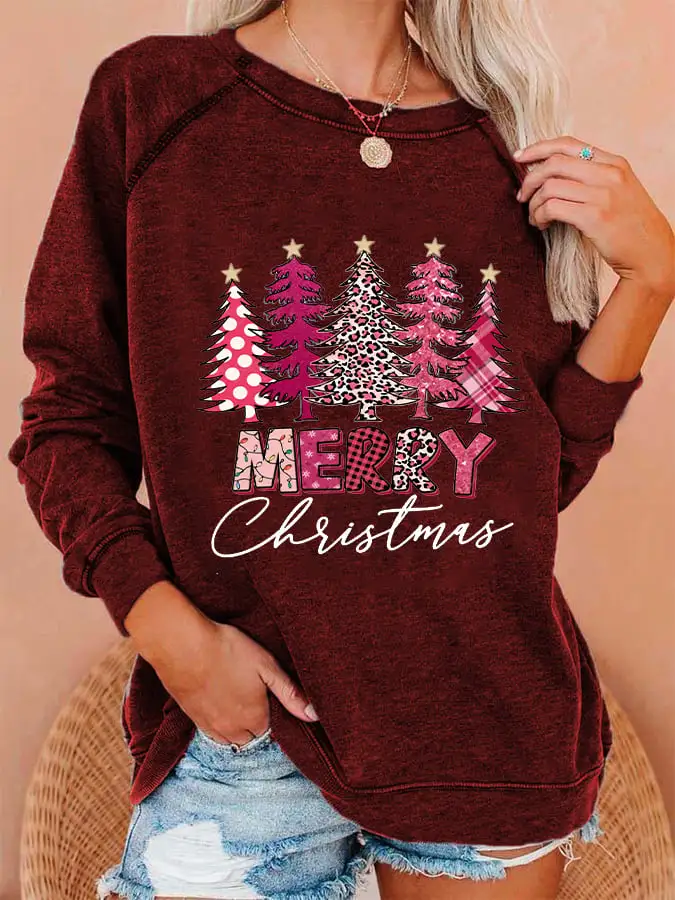 Women's   Tree Merry   Print Sweatshirt