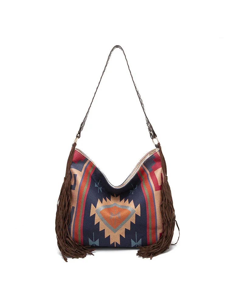 Women's Retro Ethnic Style Printed Tassel Shoulder Bag