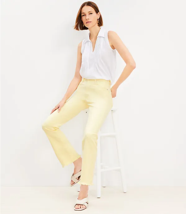 Frayed High Rise Kick Crop Jeans in Lemon Squeeze