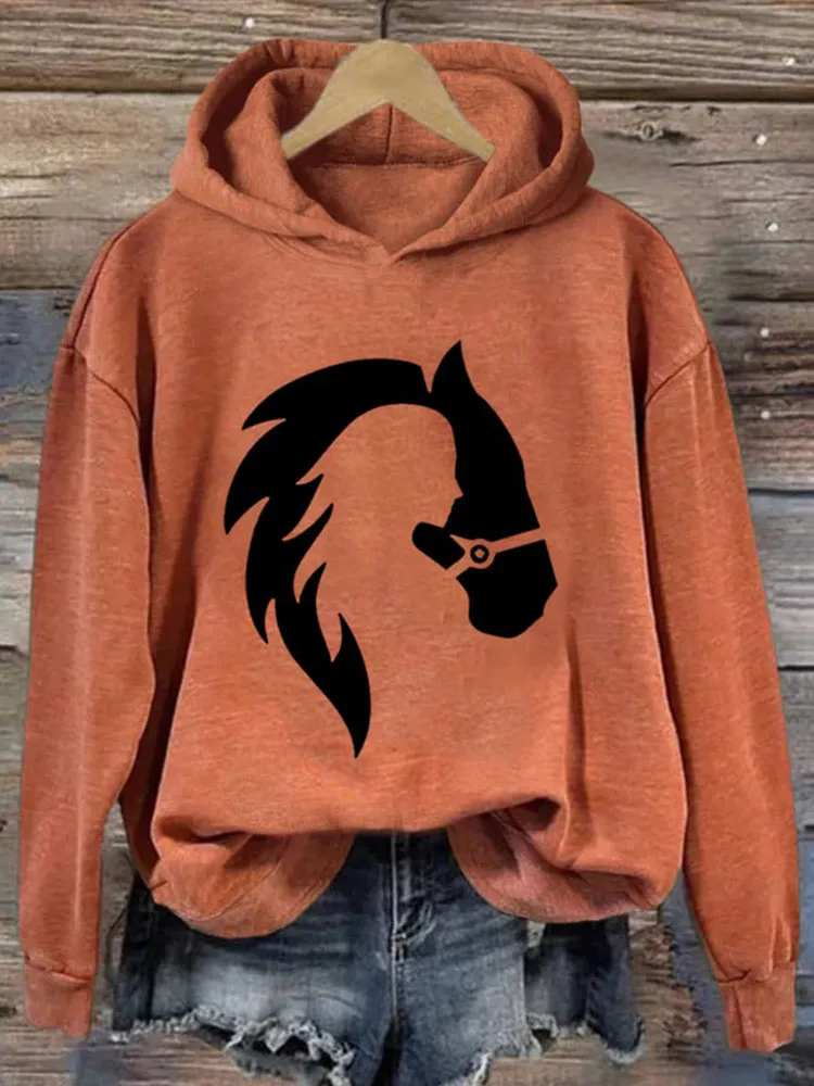 Horse Lover Western Print Casual Hoodie